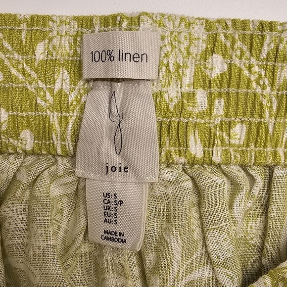 NEW Joie 100% Linen Green White Floral Wide Leg Pants Size Small NWOT - Picture 3 of 6